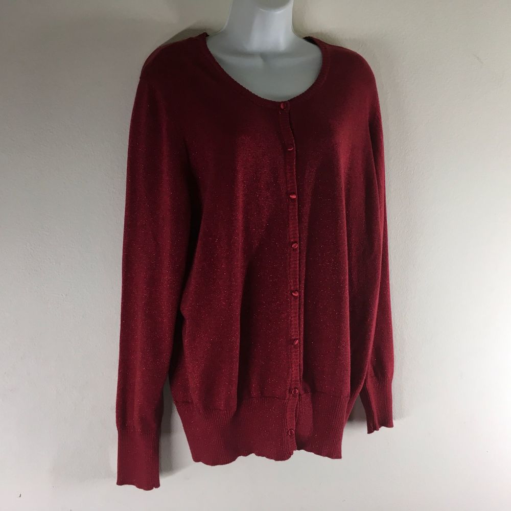 Yarn Art Woman Red Shimmery Button Down Sw…